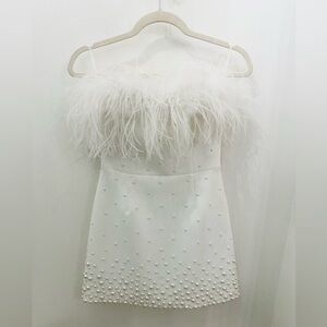 Rebecca Vallance White Feathered Pearl Dress